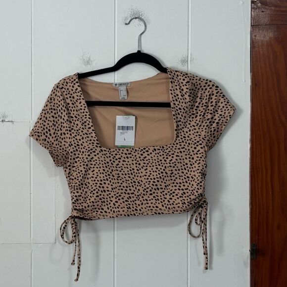 Forever 21 Tan Leopard Print Longline Square neck Sports Bra NWT Large - Picture 1 of 6